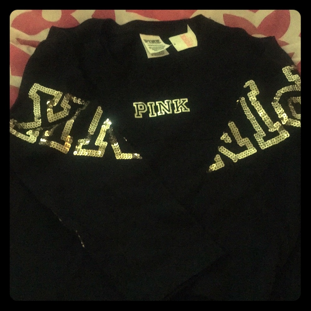 VS PINK Sequin Bling 3/4 Sleeve Raglan